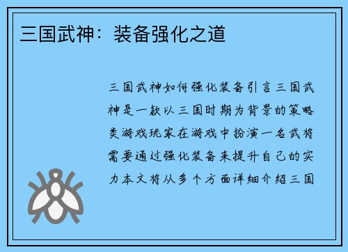 三国武神：装备强化之道